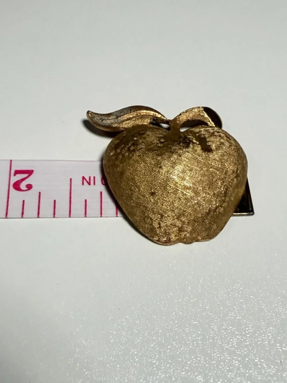 Coro Apple Brooch Brushed Gold Tone Domed Vintage 1.5 inches